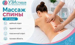 Массаж спины (4 зоны: шейный отдел, грудной отдел, поясничный отдел, тазовая область)